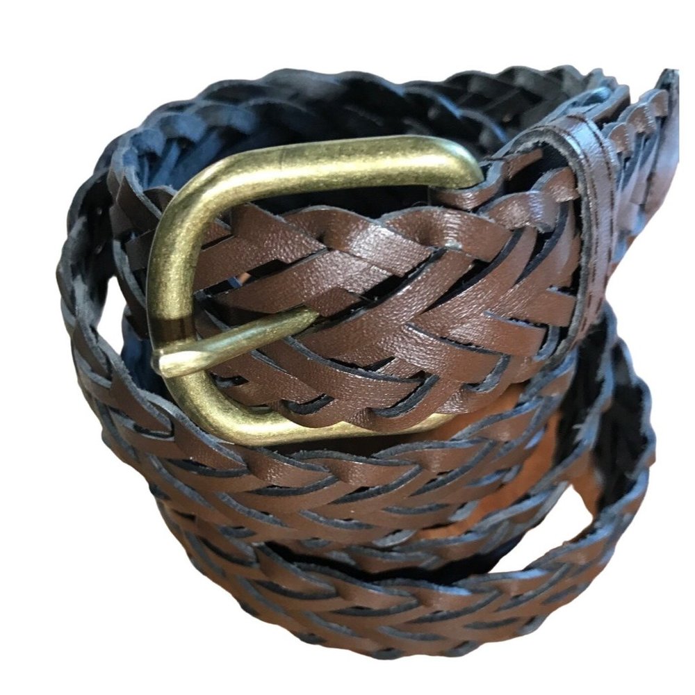 Belt Brown Leather Woven Dominican Republic Braided 40 Inch Retro Bahama Belt